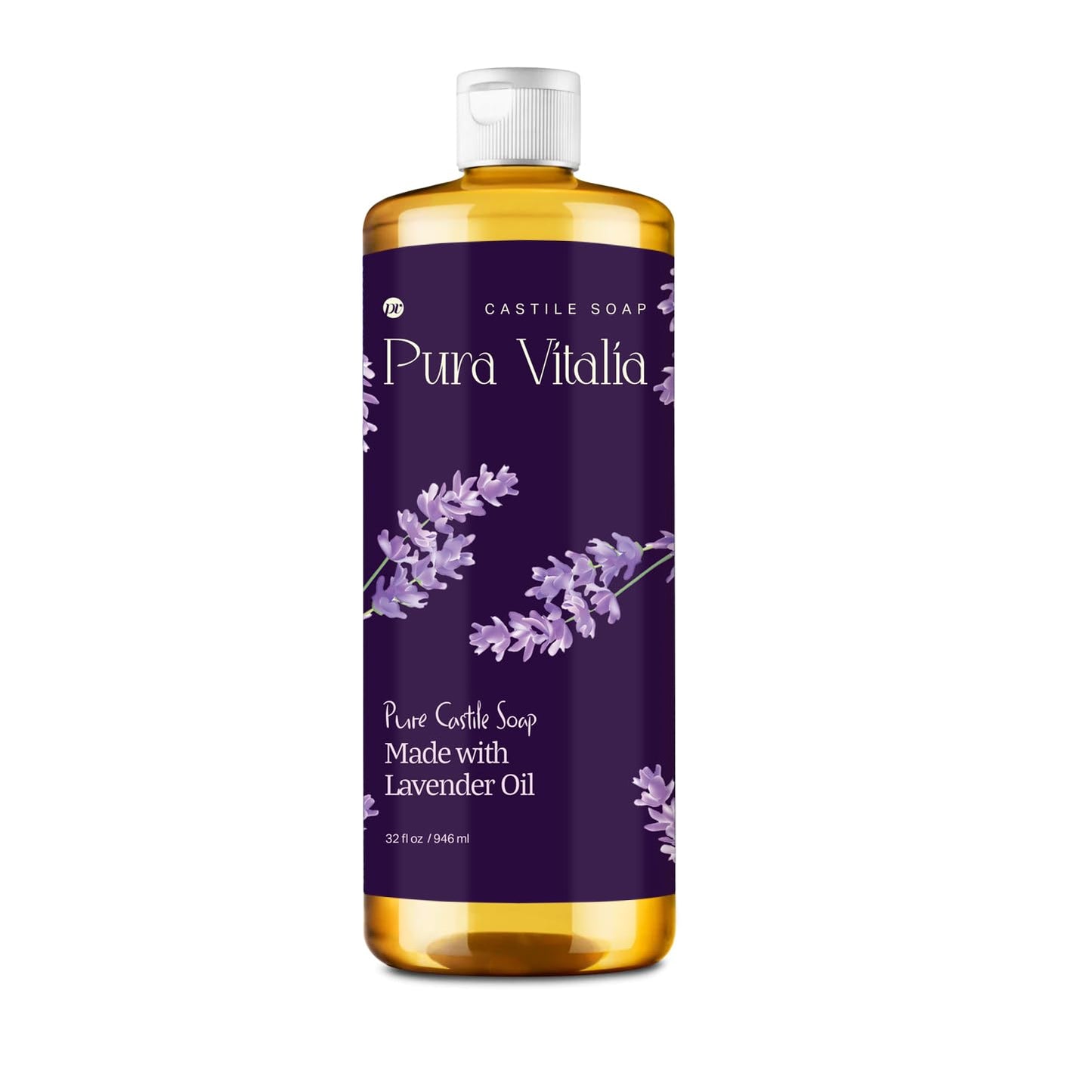 Pura Vitalia Lavender Organic Castile Soap | Body Wash & Cleanser for Face & Hands | Biodegradable, Eco-Friendly, Palm Oil Free, Vegan & Gentle | Made with 6 Natural Ingredients - 32 oz