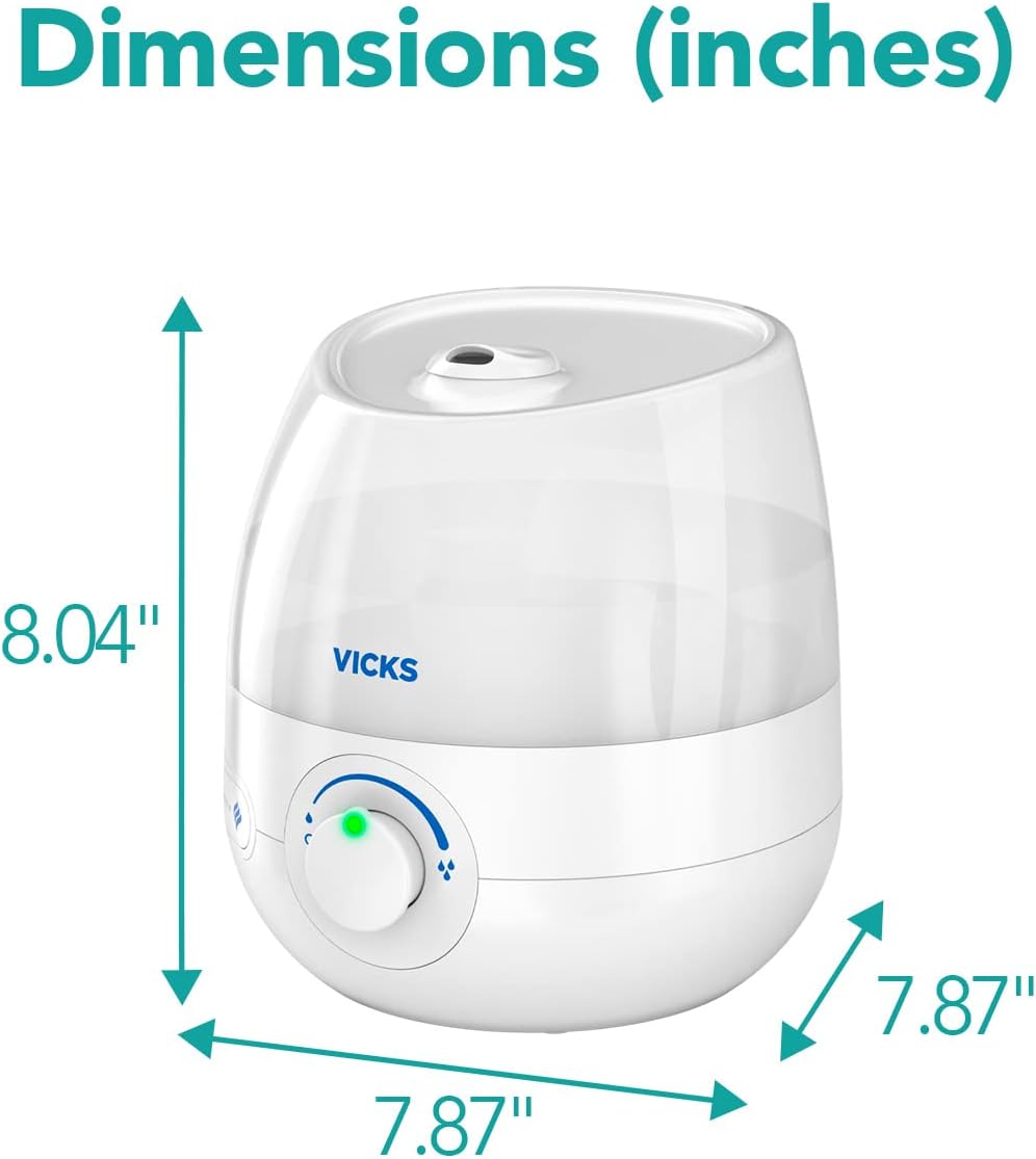 Vicks Mini Filter Free Cool Mist Humidifier, Small Room – Variable Mist Control – Works with Vicks VapoPads