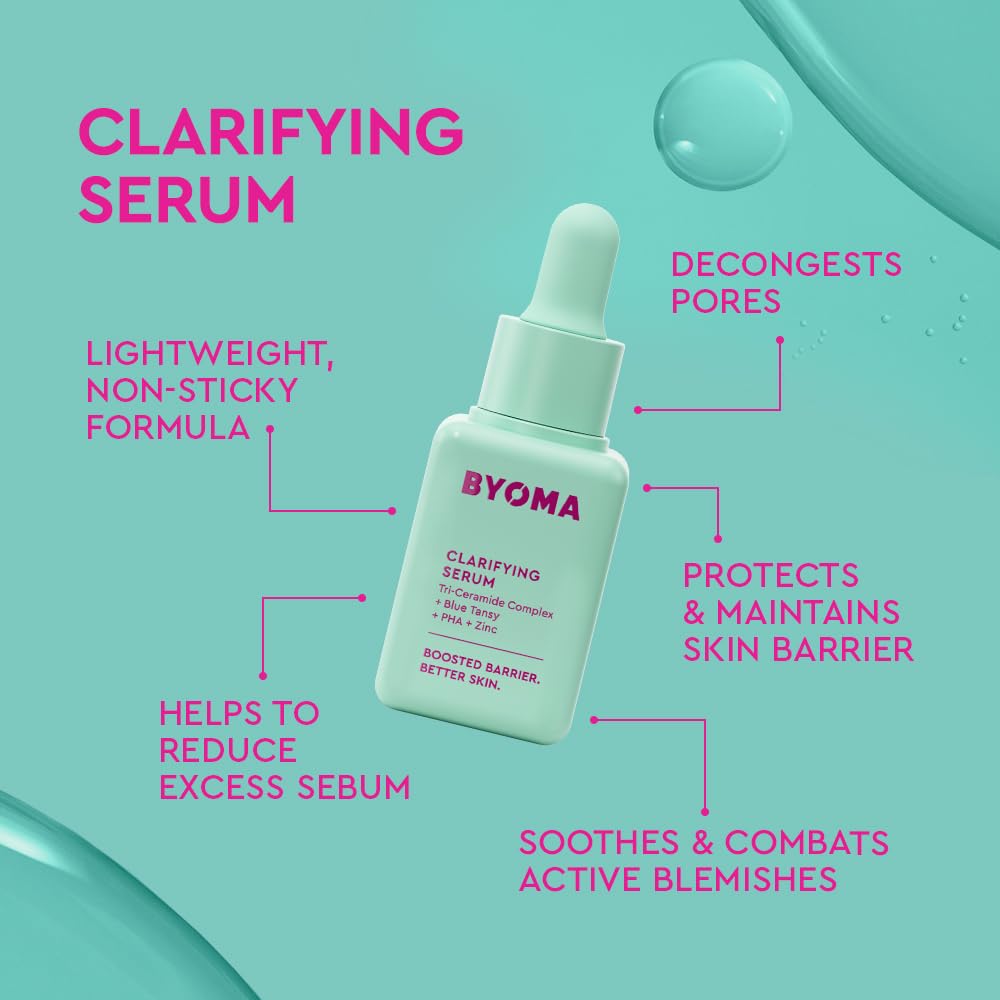 BYOMA So Clear Set - Barrier Repair Skincare Set for Acne Prone Skin - Creamy Jelly Cleanser, Clarifying Face Serum & & Gel-Cream Moisturizer - Unclogs Pores, Targets Blemishes - 30ml, 15ml, 15ml