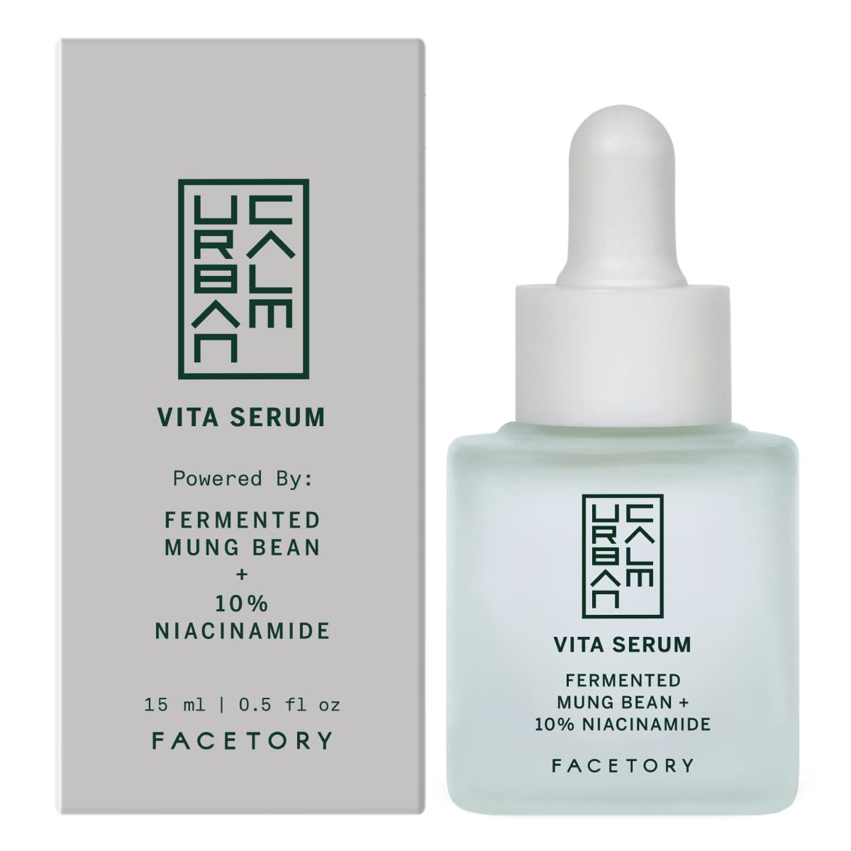 Urban Calm Hydrating Vita Serum Mini Travel Size 15 ml - Glow Boosting Facial Serum with Fermented Mung Bean and 10% Niacinamide for Fine Lines & Wrinkles - Smoothing and Calming