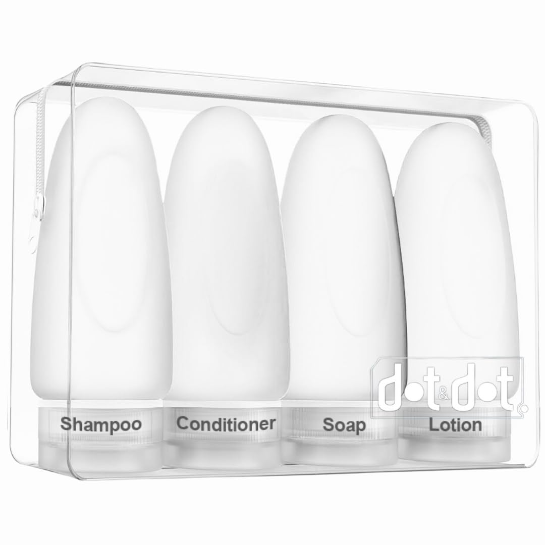 Dot&Dot Leak Proof Travel Bottles - TSA Approved 3oz Silicone Toiletries Travel Shampoo & Conditioner Containers with Labels