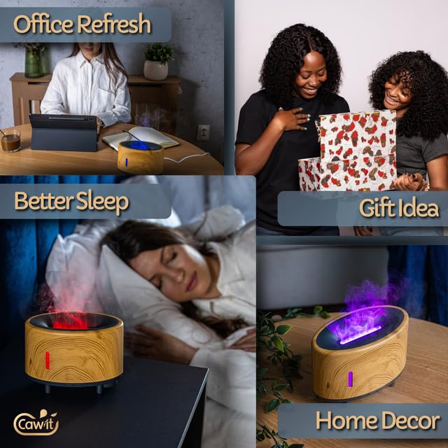 Portable Humidifier & Diffuser with Colored Flames – Bluetooth Speaker & Aromatherapy | Small Warm Mist Humidifier - Essential Oil Scent Diffuser & Air Freshener for Home, Bedroom, Office & Travel