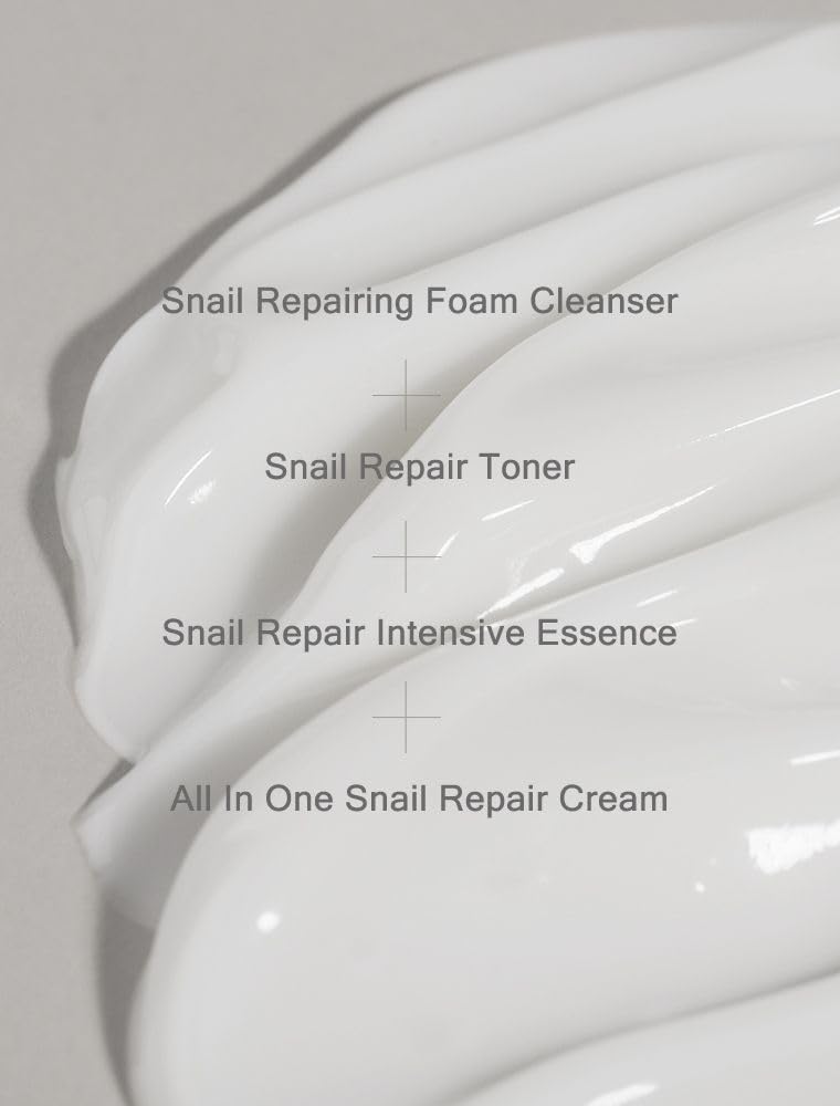 MIZON Snail Line Set, Korean Snail Skincare Essentials Set, Mini Sized Snail Foam Cleanser, Toner, Essence, and All in One Facial Cream to Improve Skin Tone, Fine Wrinkles, Smooth, Moisturize.