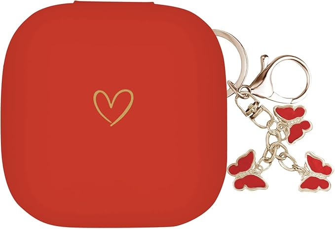 Compatible with Powerbeats Pro, Soft Silicone Case with Gold Heart Pattern for Powerbeats Pro Case with Cute Butterfly Keychain for Girls Women (Red)