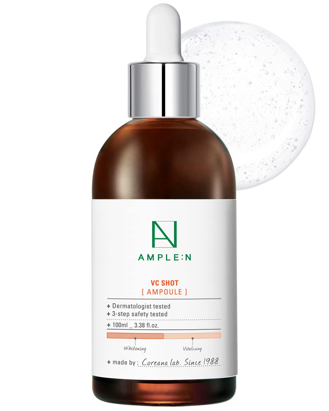 AMPLE:N VC Shot Serum - Korean Anti-Aging Face Serum with Vitamin C – Evens Pigmentation and Aging Spots - Vitamin C to Clear Skin of Sun Damage and Reduce Wrinkles, 3.38 fl.oz.