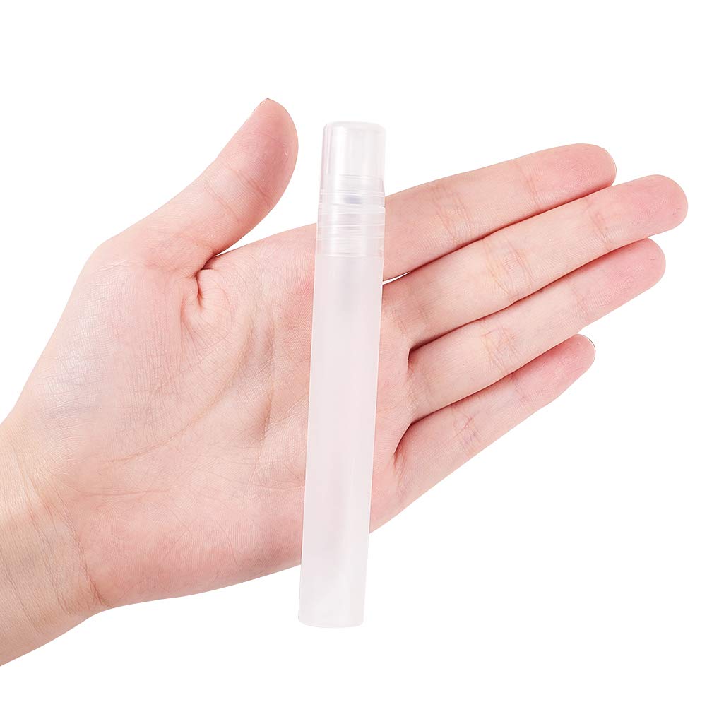 BENECREAT 24 Pack 10ml Frosted Plastic Perfume Tubes Fine Mist Spray Bottle Travel Essentials for Essential Oil, Perfume, Toner, Cleaning Liquid, Festival Gift