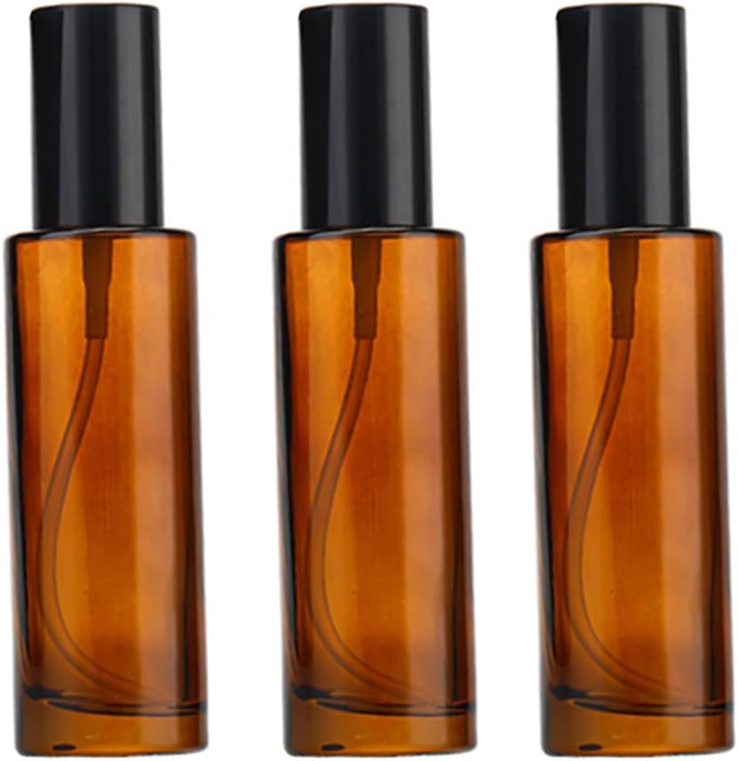 ASTRQLE 3 Pcs 60ml 2oz Amber Glass Pump Bottle - Travel Cream, Lotion, Mini Soap Dispenser, Cosmetic Bottle, Container, Vial, Jar for Shampoo, Essential Oil, Liquid Foundation