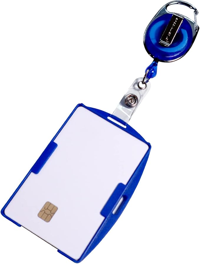 5 Pack - RFID Blocking Badge Holder with Retractable Carabiner Clip Badge Reel - Dual Sided - SkimSAFE Skimming Protection - 2 Card Shield for 13.56MHz Radio Signal by Specialist ID (Royal Blue)