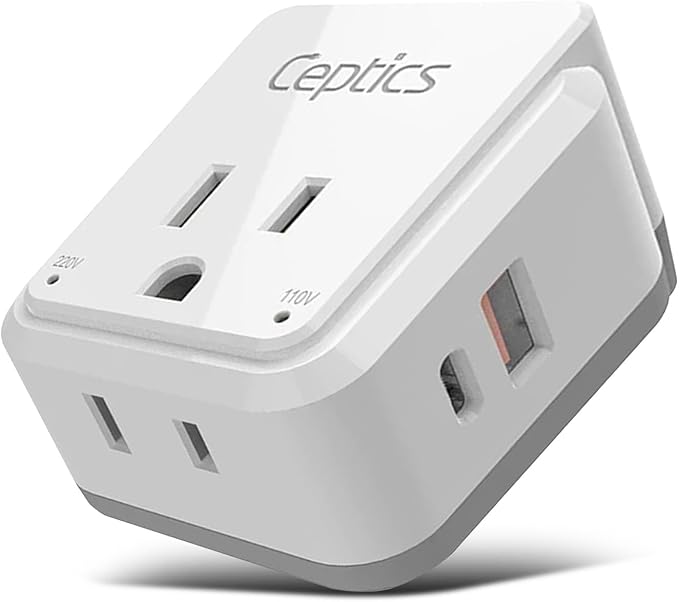 Ceptics South Africa Power Adapter Travel Set - 20W PD & QC, Fast & Safe with Dual USB & USB-C - 2 USA Outlet - Use All Over Africa, Zimbabwe, Morocco - Includes Type E/F, M, G SWadAPt Attachments