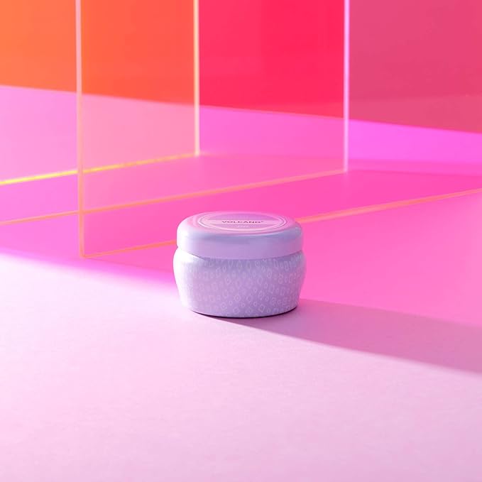 Capri Blue Volcano Scented Mini Tin Jar Candle - Printed Mini Tin Candles for Home Scented with Tropical Fruit & Sugared Citrus - Long Lasting Soy Wax Blend - Lavender Colored (3 oz)