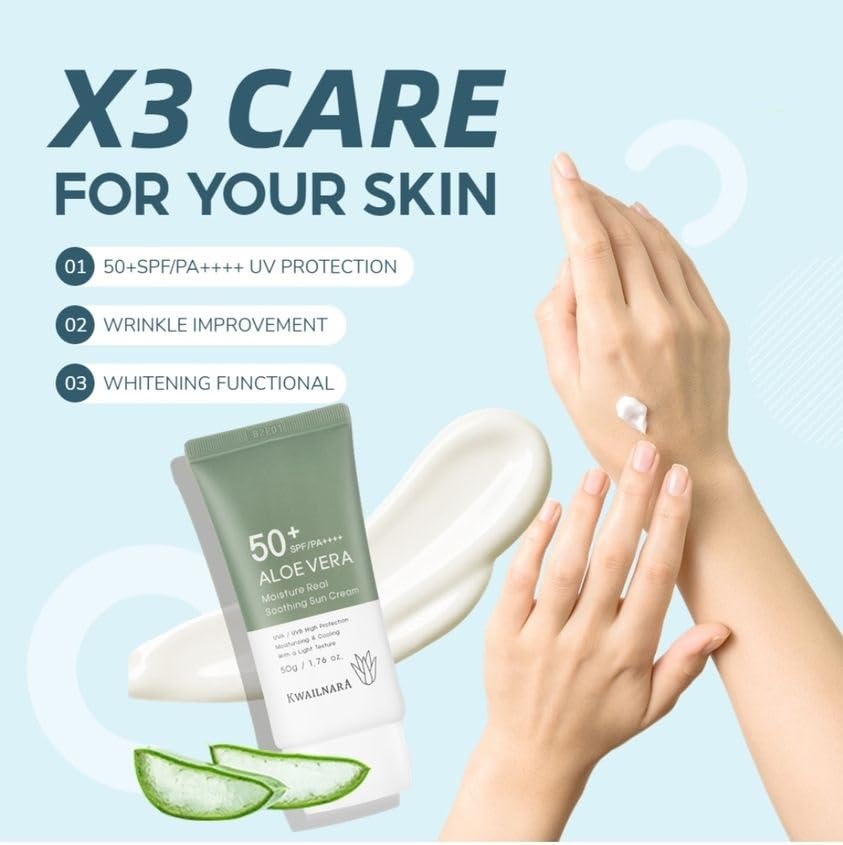 WELCOS KWAILNARA Aloe Vera Moisture Real Soothing Sun Cream | Hydrating | Non Nano and No Greasy | Korean Skin Care for Ultimate Sun Protection & Hydration | 50g / 1.76oz