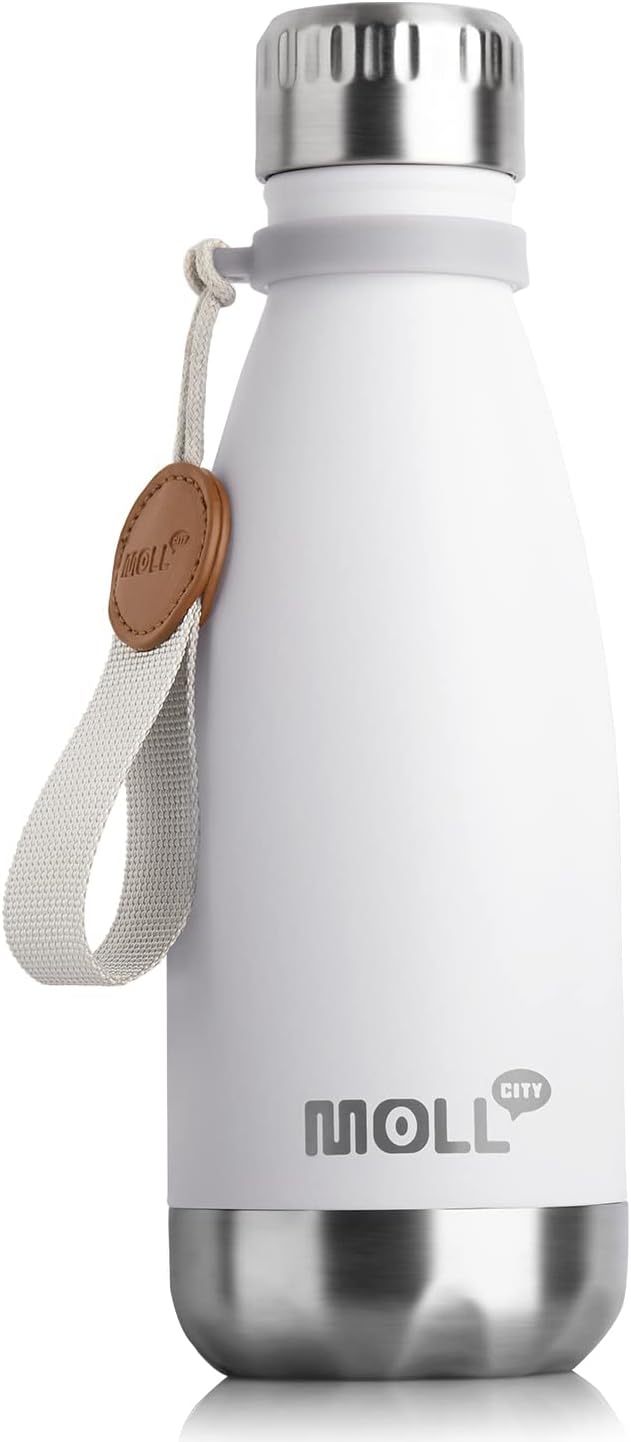 Kids Water Bottle for School-12 oz Stainless Steel Vacuum Insulated Sports Water Bottle Cola Shape Leak Proof Travel Water Bottle (White)