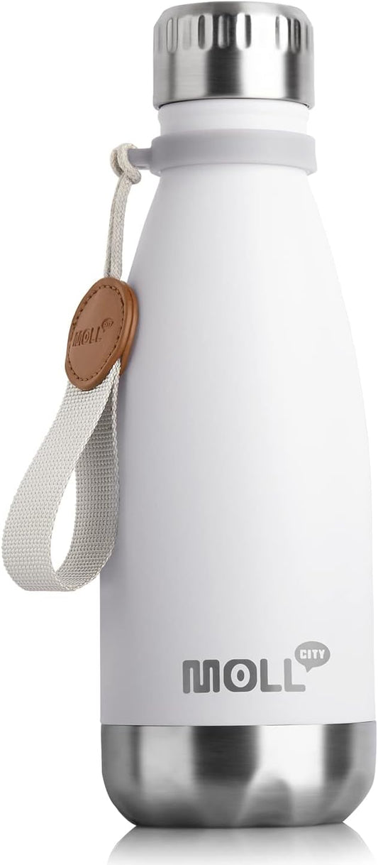 Kids Water Bottle for School-12 oz Stainless Steel Vacuum Insulated Sports Water Bottle Cola Shape Leak Proof Travel Water Bottle (White)