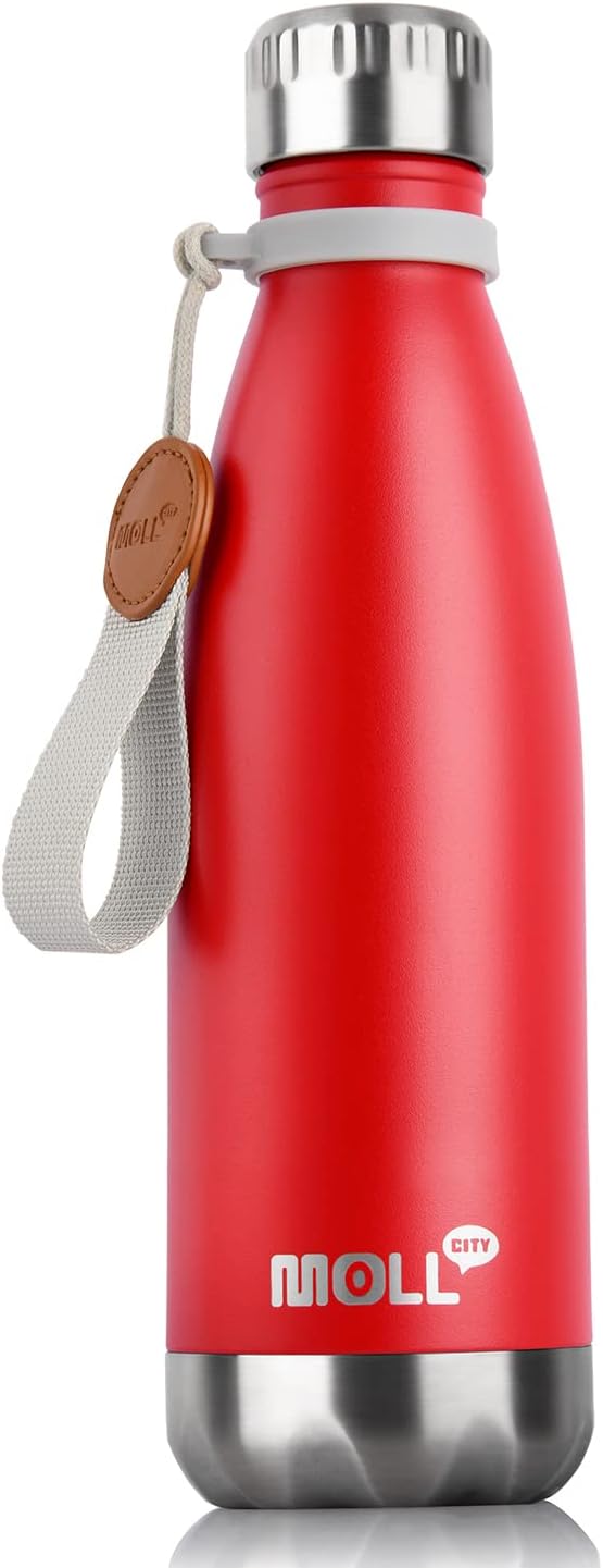 17 oz Insulated Water Bottle-Stainless Steel Vacuum Sports Water Bottle for Back to School- Cola Shape Travel Leak Proof Flask (Fire Red)