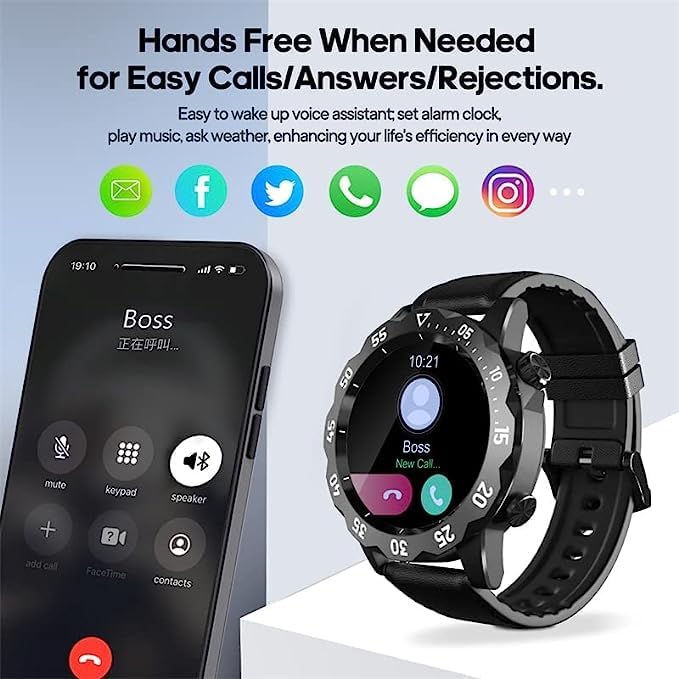 KAVVO Oyster Urban Smart Watch for Men, 46mm Fitness Smartwatch with Blood Oxygen Heart Rate Sleep Monitor, Multiple Sports Modes Tracker for Android iOS Phones (Cool Black)