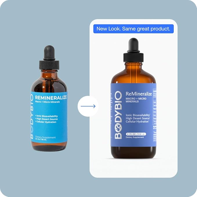 BodyBio ReMineralize - Concentrated Ionic Trace Minerals to Hydrate, Detox, and Revitalize Your Cells - Over 72 Bioavailable Trace Minerals for Rapid Absorption 4 Fl Oz