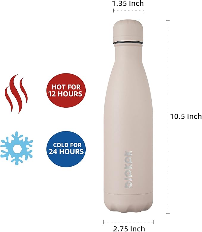 BJPKPK 17oz Insulated Stainless Steel Water Bottles,Sports Water Bottles Keep Cold for 24 Hours and Hot for 12 Hours,BPA Free for Travel,Apricot