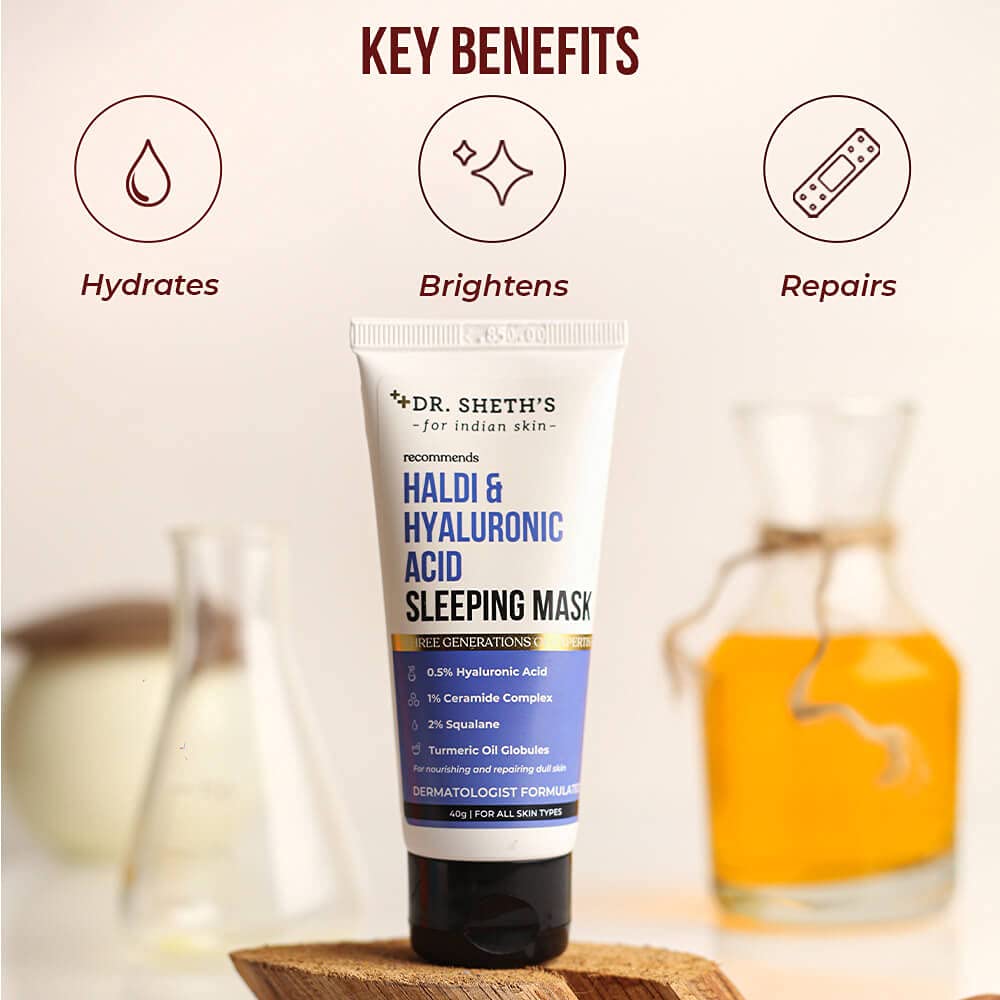 Dr. Sheth's Turmeric & Hyaluronic Acid Sleeping Gel Face Mask | Hydrates & Plumps skin | Soothes & Repairs Tired Skin | Anti Dullness Sleep Mask | 1.41 Oz/40 g