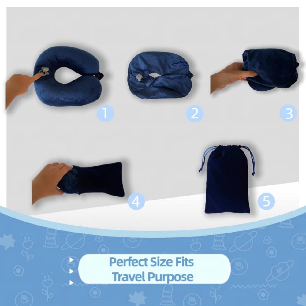 Jron Inflatable Air Travel Pillow Soft Velvet Blow Up Pillow Portable Size Washable Cover for Train Car Office Airplane Sleeping (Navy)