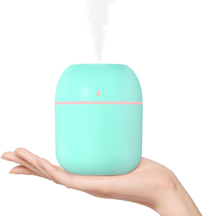 Portable Small Humidifier, USB Personal Desktop Humidifier for Car, Office Room, Bedroom, Auto Shut-Off, 2 Mist Modes, Super Quiet(220ml, Green)