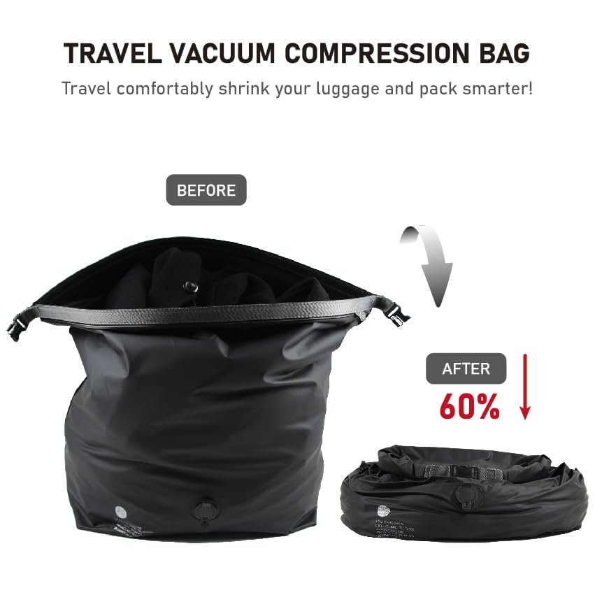 Noitullop Vacuum Compression Bags for Travel, 40L Pump-Free Reusable Vacuum Bags, Waterproof Laundry Bag for Backpack and Suitcase, Space Saver Bags for Backpacking