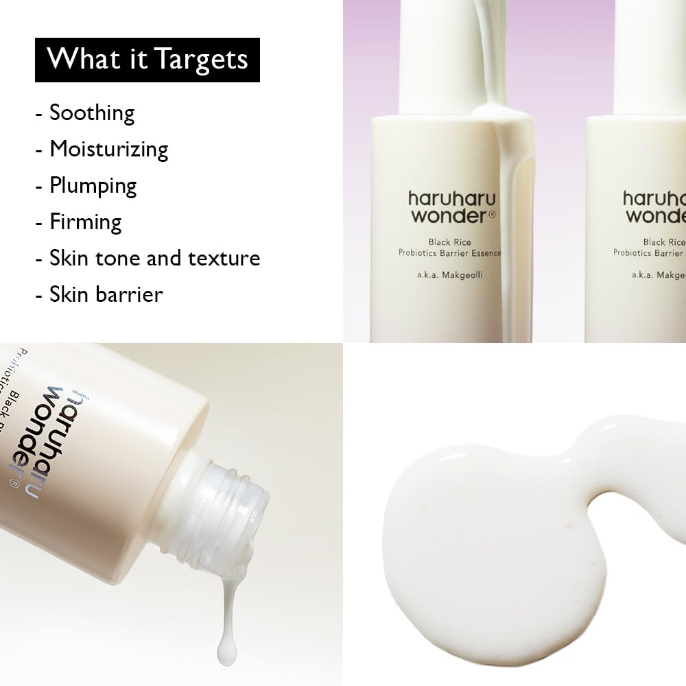 haruharu Wonder Black Rice Probiotics Barrier Essence 1.01 fl. oz., Travel Size Essence Toner to Strengthen Skin Barrier with Ceramides, Soothing, Moisturizing, Plumping, Korean Skincare