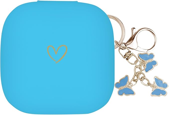 Compatible with Powerbeats Pro, Soft Silicone Case with Gold Heart Pattern for Powerbeats Pro Case with Cute Butterfly Keychain for Girls Women (Blue)
