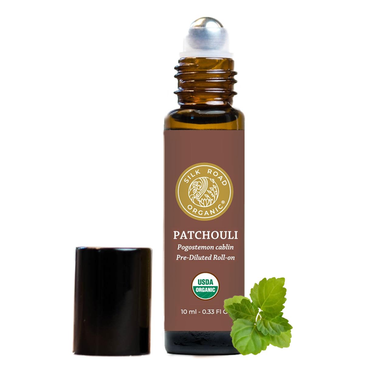 Silk Road Organic Patchouli Essential Oil Roll On, 100% Pure USDA Certified Aromatherapy - Uplift Mood, Enhance Attraction, Rejuvenate & Nourish Skin - 10 ml Roller