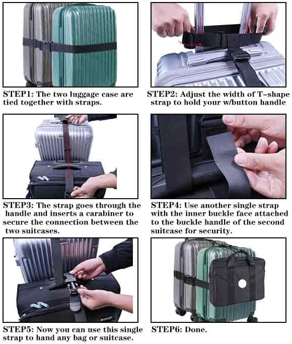 Add a Bag Luggage Strap - Heavy Duty Adjustable Suitcase Belt - Travel Accessory for 3 pcs Luggage Connecting - 3 Pack (Black)