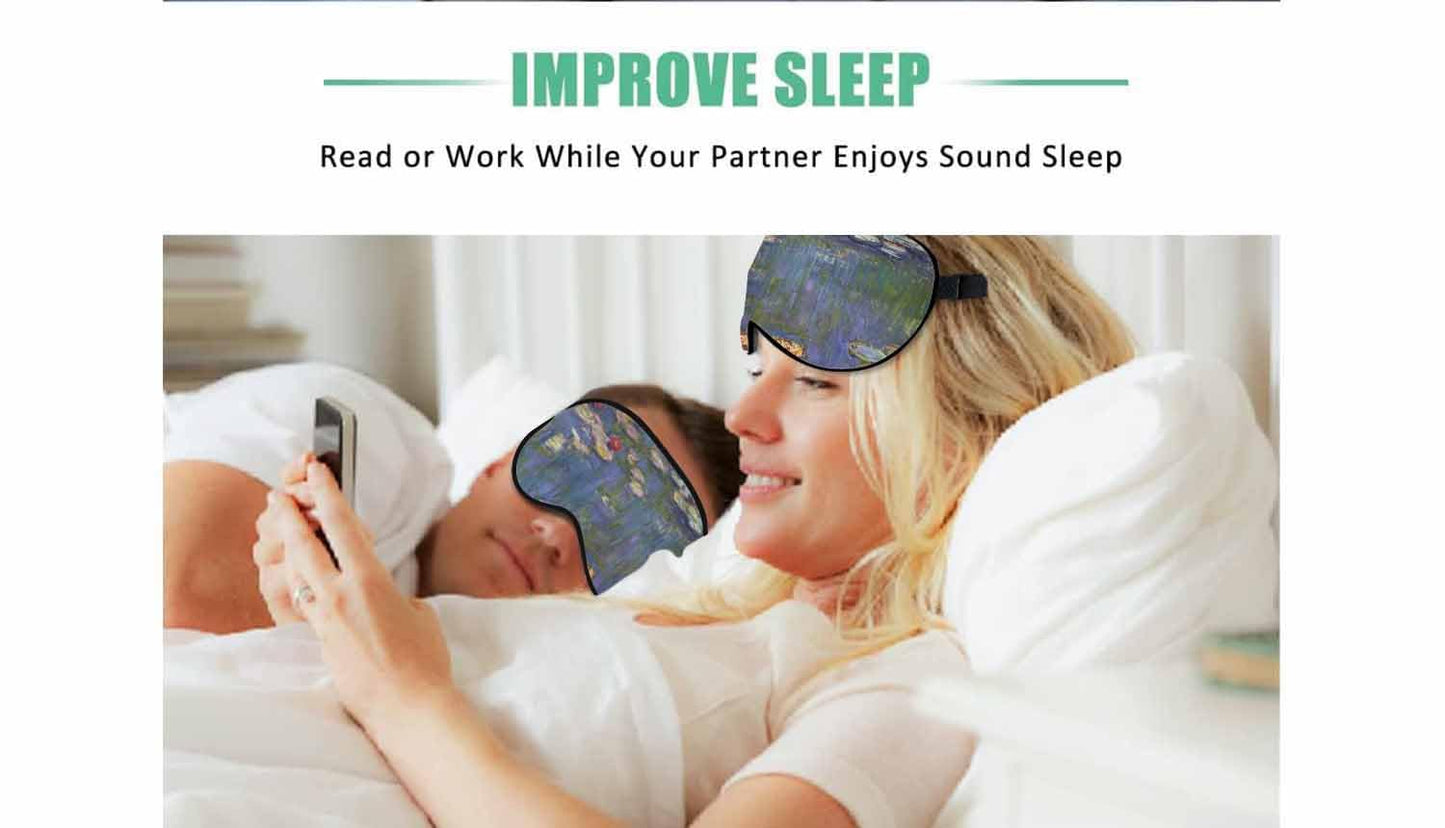 Vnwoalu Lilies Sleep Eye Mask Monet Water Lilies Men Women Sleep Mask with Adjustable Strap Eye Cover Eye Shade for Travel, Nap,Meditation