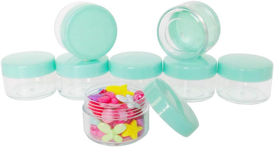 Wopanxye 12pack 15 Gram Small Clear Cosmetic Sample 15ml Empty Containers for Make-up Gifts, Eye-Shadow, Nails, Powder, Gels, Beads, Jewelry, Sunscreens Cream, Mini 15g Pot Jars with Green Cap Lids