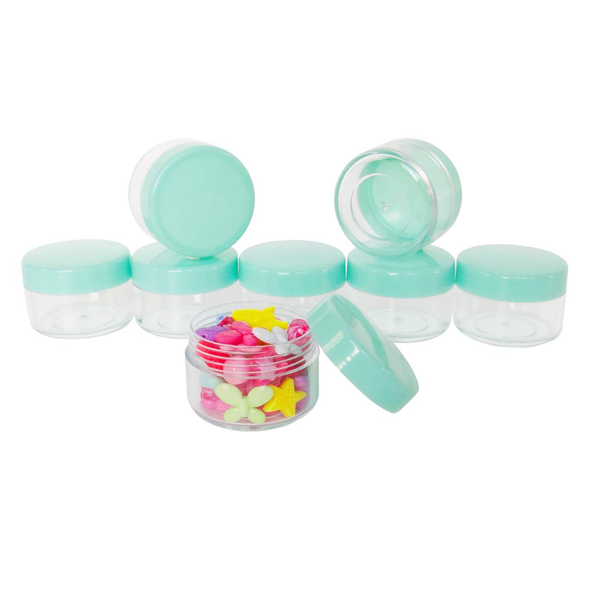 Wopanxye 20pcs 15 gram Empty Travel Sample Jar, 15g Mini Cosmetic Container Tins, 15ml Small Round Pot with GREEN Screw-up Lids, for Makeup Facial Cleaner Creams Lotions Mask Lip Gloss Moisturizers