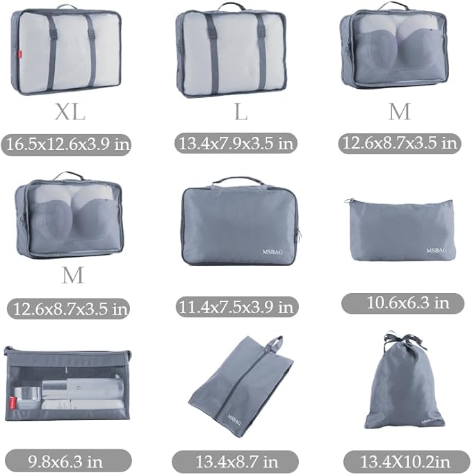 9 set Packing Cubes for Travel,Effortless Organization Cube for Quick Packing& Unpacking, Travel Must Have Suitcase Organizer Essentials for any Journey,Cruise,Business trip,Camping,hiking,Vacation.