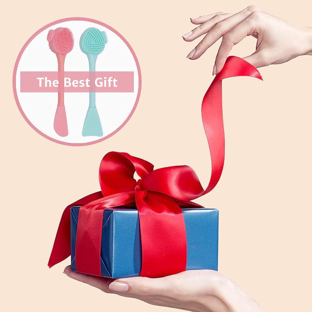 2 Pack Silicone Face Scrubber, 4 in 1 Facial Cleansing Brush, Handheld Face Wash Brush for Pore Cleansing, Gentle Exfoliating, Removing Blackhead, Blue and Pink