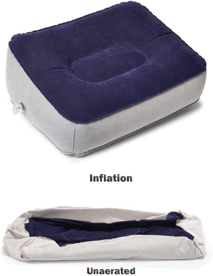 Inflatable Travel Foot Rest Pillow, Head Pad, Soft Flocking Pillow, Flights Relax Cushion Ottomans Leg Up with Air Pump for Office, Home Relax, Camping and Travel Use (Gray) 1PCS