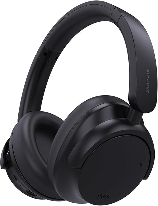 AUSDOM Hybrid Noise Cancelling Headphones: Wireless Bluetooth 5.4 Over Ear Headphones, Foldable ANC Headphone with Mic, 80H Playtime, Hi-Fi Audio, Deep Bass, Comfortable Earpad for Home Office Travel