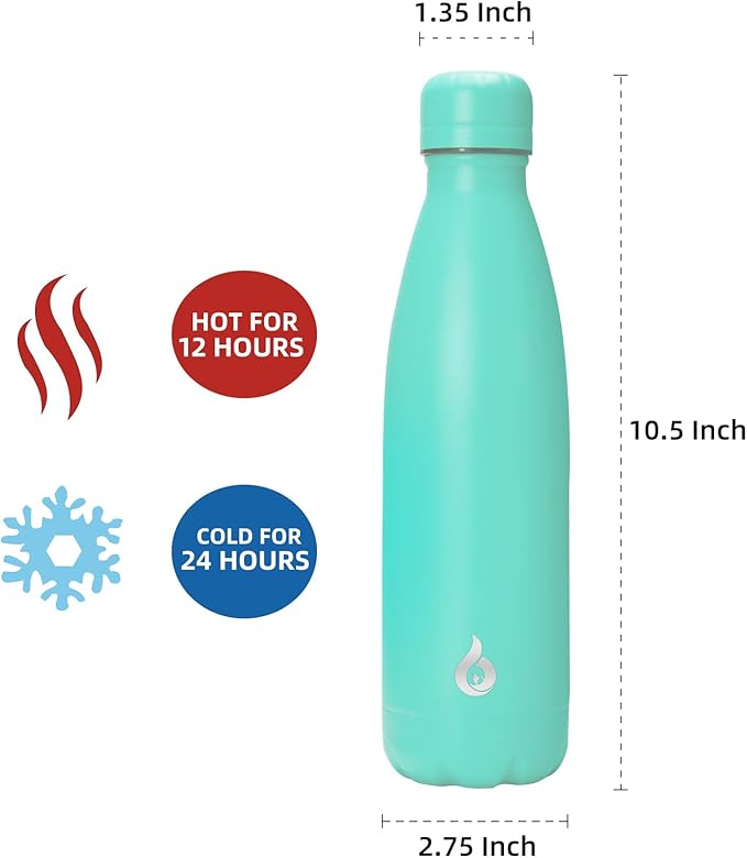 BJPKPK Stainless Steel Water Bottles 17oz Insulated Water Bottle for Travel,Turquoise