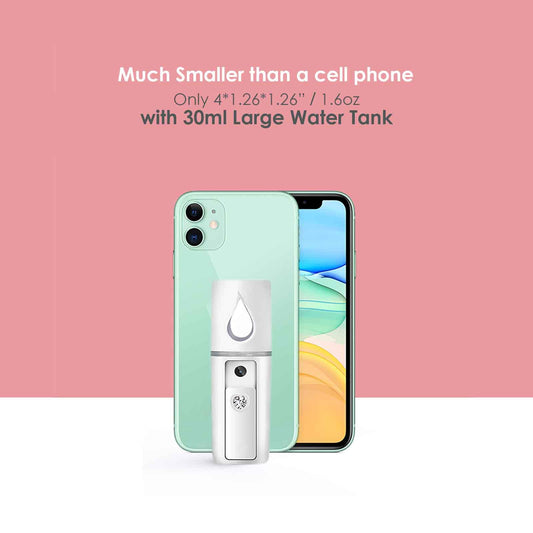 GIVERARE Nano Facial Steamer, Handy Mini Mister with Mirror, USB Rechargeable Mist Sprayer, Visual Water Tank Moisturizing&Hydrating for Face, Makeup, Skin Care, Eyelash Extensions-White