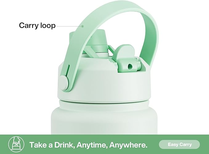 32 oz Insulated Water Bottle with 2-in-1 Straw and Spout Lid, Keep Cold 24H, Leak-Proof, BPA-Free, Double Wall Stainless Steel Water Bottle for Sports, Gym, Travel, and School (Mint)