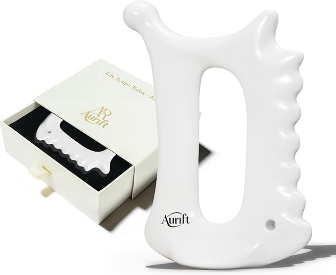 Ceramic Gua Sha Tool for Face & Body - 6 in 1 Manual Facial Massage for Lymphatic Drainage, Jaw Lifting, Puffiness Care, Neck Massage for Stress Relief - Home Self Care,Gift for Mum Wife White