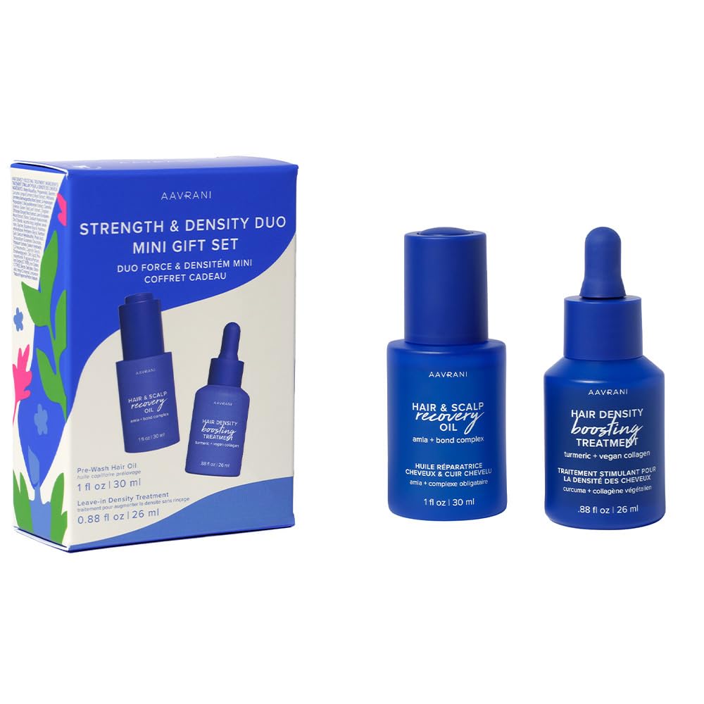 AAVRANI Mini Strengthening Hair Oil & Hair Growth Scalp Serum Gift Set - With Turmeric & Rosemary for Fuller Hair - Vegan, Travel Size