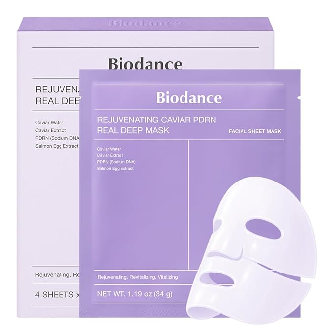 BIODANCE Rejuvenating Caviar PDRN Real Deep Mask, Overnight Hydrogel Mask, Skin Firming & Radiance Boost, Enhancing Recovery for All Skin Types, Korean Skincare, Stocking Stuffers | 1.19oz(34g) x 4ea
