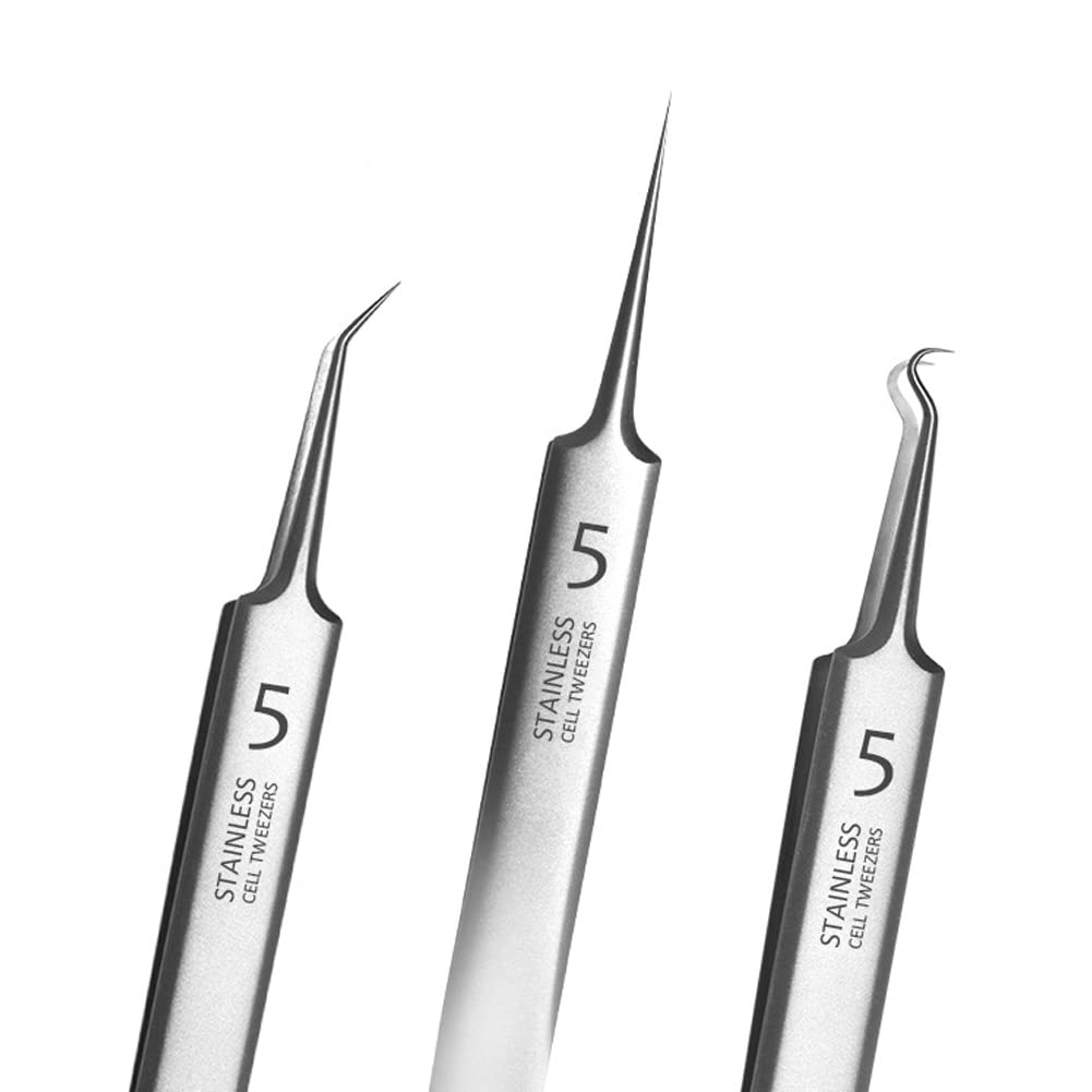 Professional Facial Blackhead Remover Tweezers,3Pcs Precision Pimple Popper Tool Kit for Whitehead Ance Blemishs Comedones Stainless Steel Makeup Tool - Matte