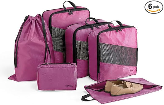 Compression Packing Cubes for Travel, Space Saving Vacation Travel Essentials, Travel Accessories for Suitcase Organizer Bags Set, Durable Luggage Organizer Travel Bags (Burgundy)