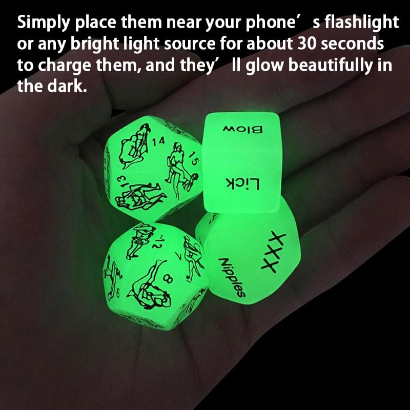 4 Pcs Dice Set Couple Games Date Night Dice, Glow in The Dark Couples Decision Dice Toys for Romantic Ideas, Funny Naughty Gifts for Adults Boyfriend Girlfriend Husband or Wife
