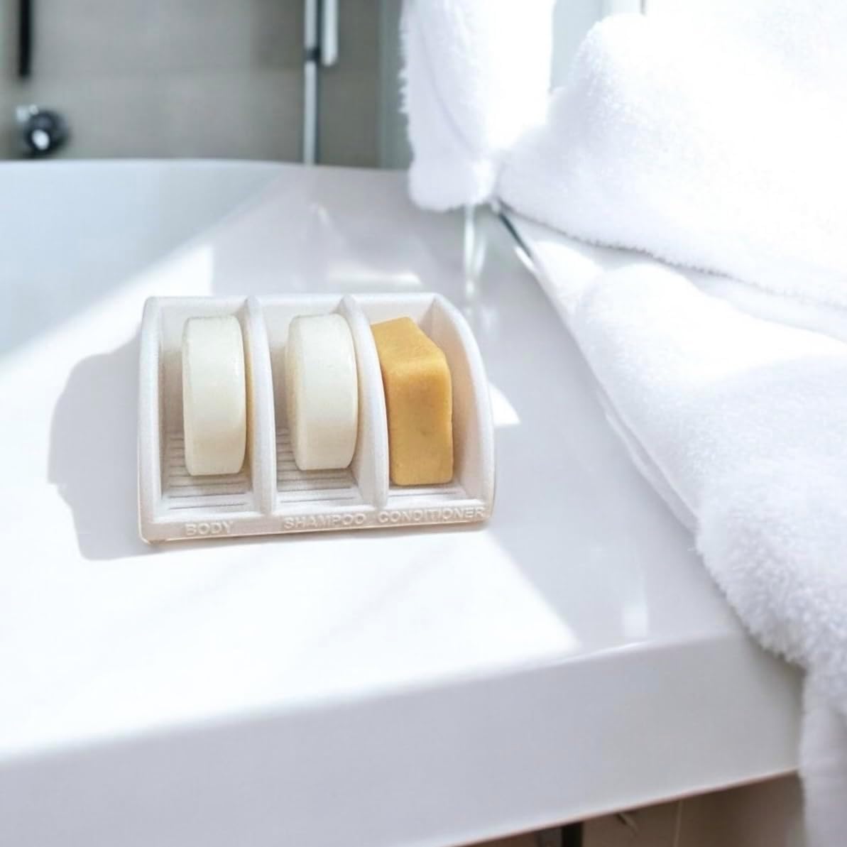 Solid Shampoo Bar Holder – Multi-Bar Soap Dish with Drainage – Soap Bar, Shampoo Bar and Conditioner Bar Bathroom Organizer – Keeps Bars Dry & Lasts Longer (White)