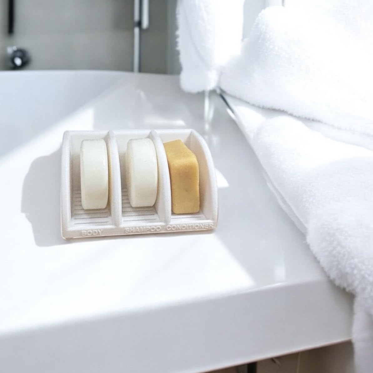 Solid Shampoo Bar Holder – Multi-Bar Soap Dish with Drainage – Soap Bar, Shampoo Bar and Conditioner Bar Bathroom Organizer – Keeps Bars Dry & Lasts Longer (White)