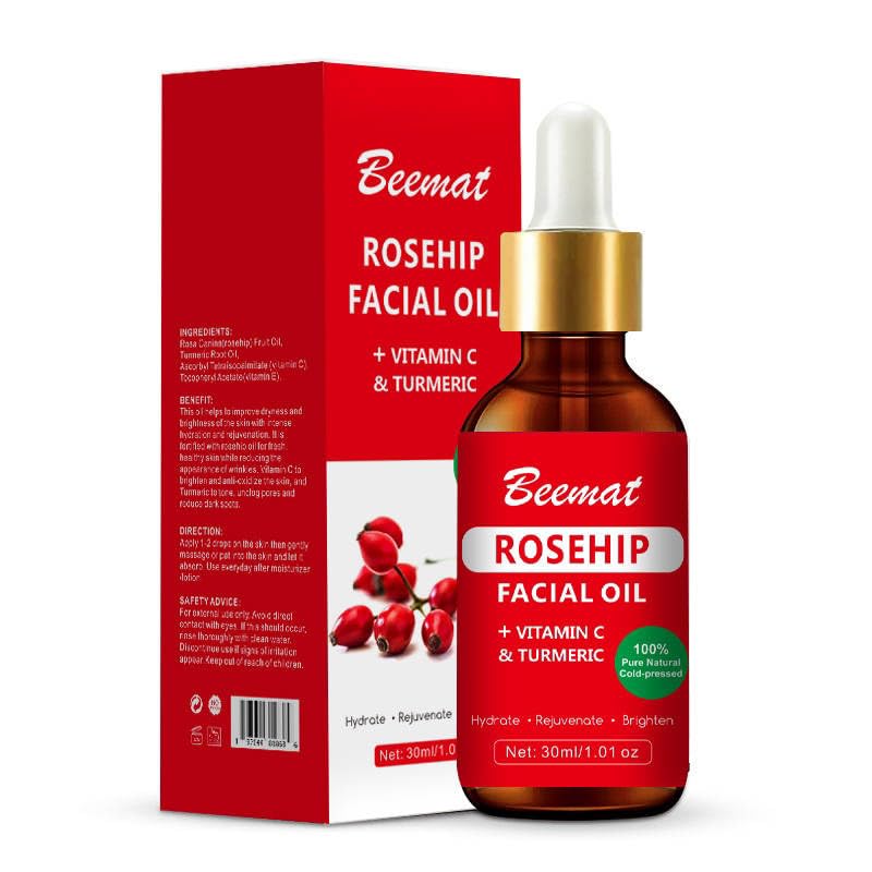 Beemat Rosehip Vitamin C Face Oil w/Turmeric 100% Natural Skin Care Facial Oil Cold Pressed Rosehip Oil for face For Brightening Hydrating & Rejuvenating 1oz/30ml