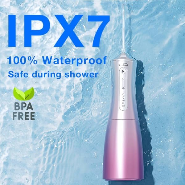 KIWIBIRD Water Dental Flosser with UV-C Sanitization, Cordless Oral Irrigator, 3 Modes & 4 Tips, 300ML BPA-Free Tank, 40-120PSI Portable Teeth Cleaner for Plaque, Home & Travel Use (Pink Ombre)