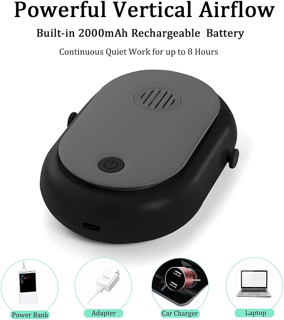 Portable Hanging Neck Fan Wearable Personal Fan Battery Operated USB Rechargeable 3 Speed Mini Handheld Air Conditioning Cooling Refrigeration Necklace Fan for Women Eyelash Camping Outdoor (black)